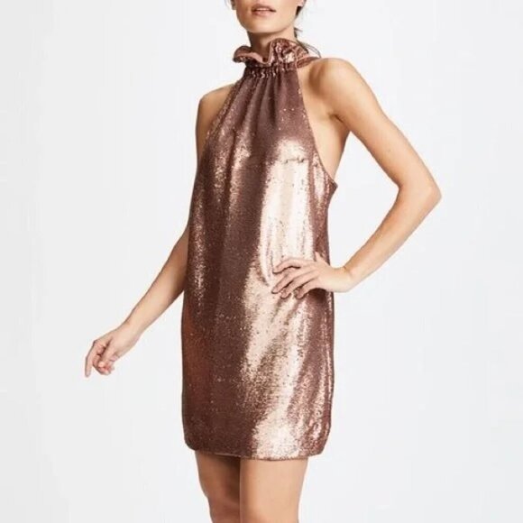 C/Meo Collective Sequin Copper Illuminated Holiday Halter Dress Size Small - Picture 1 of 11
